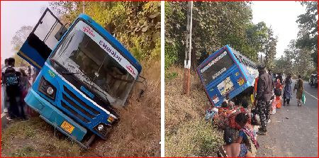 ચીકટિયા પાસે ઍસ.ટી.બસ માર્ગની સાઈડનાં ખાડામાં ખાબકી